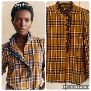 Sezane Chlo Shirt in Ochre Checks FR38/US6